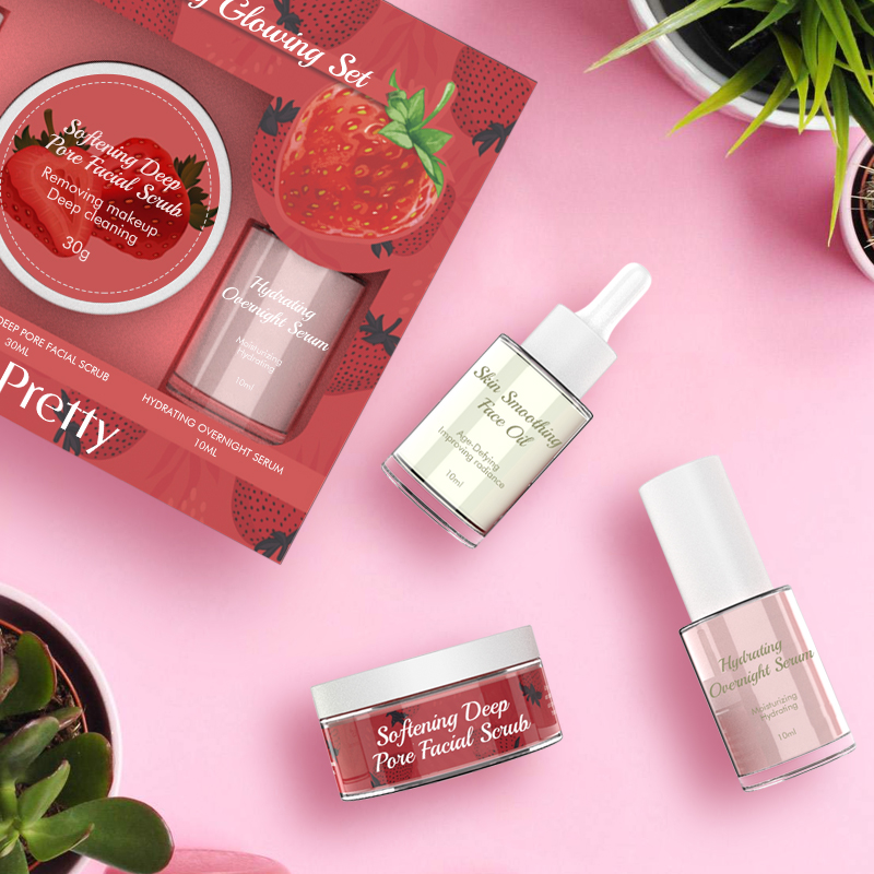 Face Care Vegan Travel Size Anti Aging Wrinkles Brightening Skin Strawberry Face Care Festival Gift Set