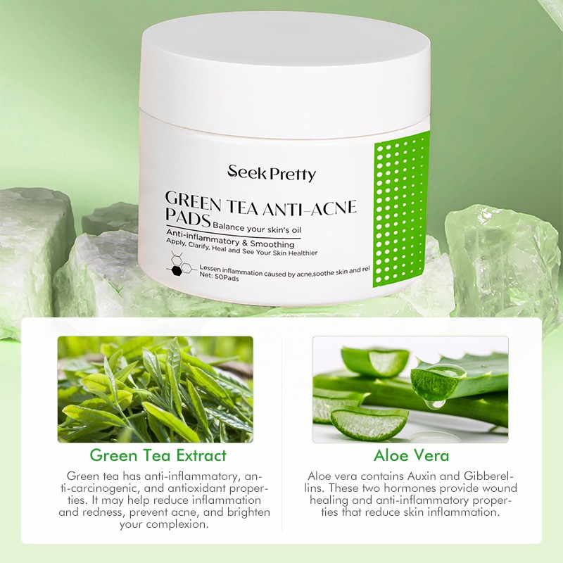 Private Label Green Tea Contral Oil Balance Skin Water And Oil Anti-Acne Pads