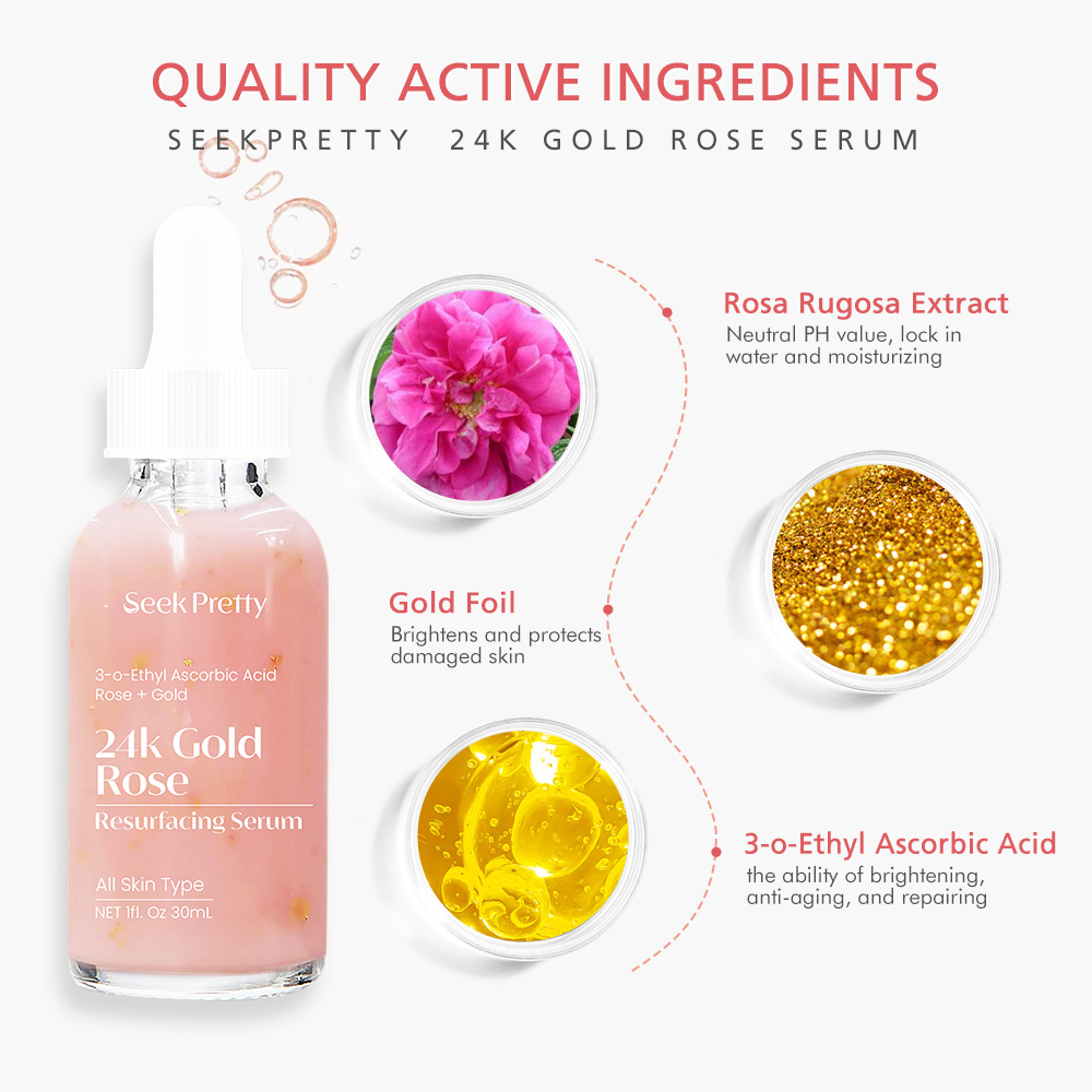 Private Label Facial Glow 24k Gold Rose Petal Face Serum