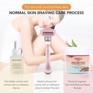 Private Label Body Butter Treatment Ingrown Hair Serum Home Use Shaving Four Blade Razor Skin Care Set